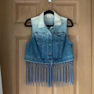 Fringed Denim Vest Ombré Blues - Chico’s Size 1/M